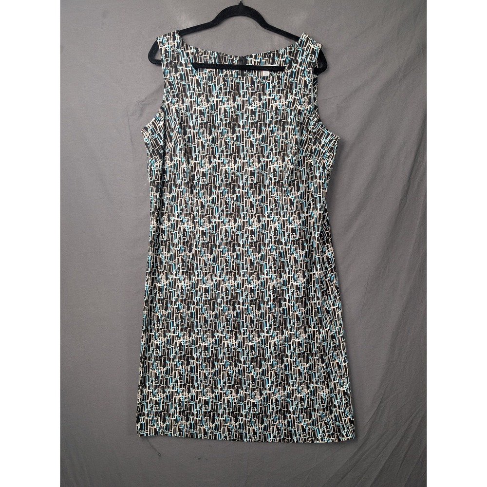 Dressbarn Woman Geometric Print Sleeveless Shift Dress Black Blue 16W